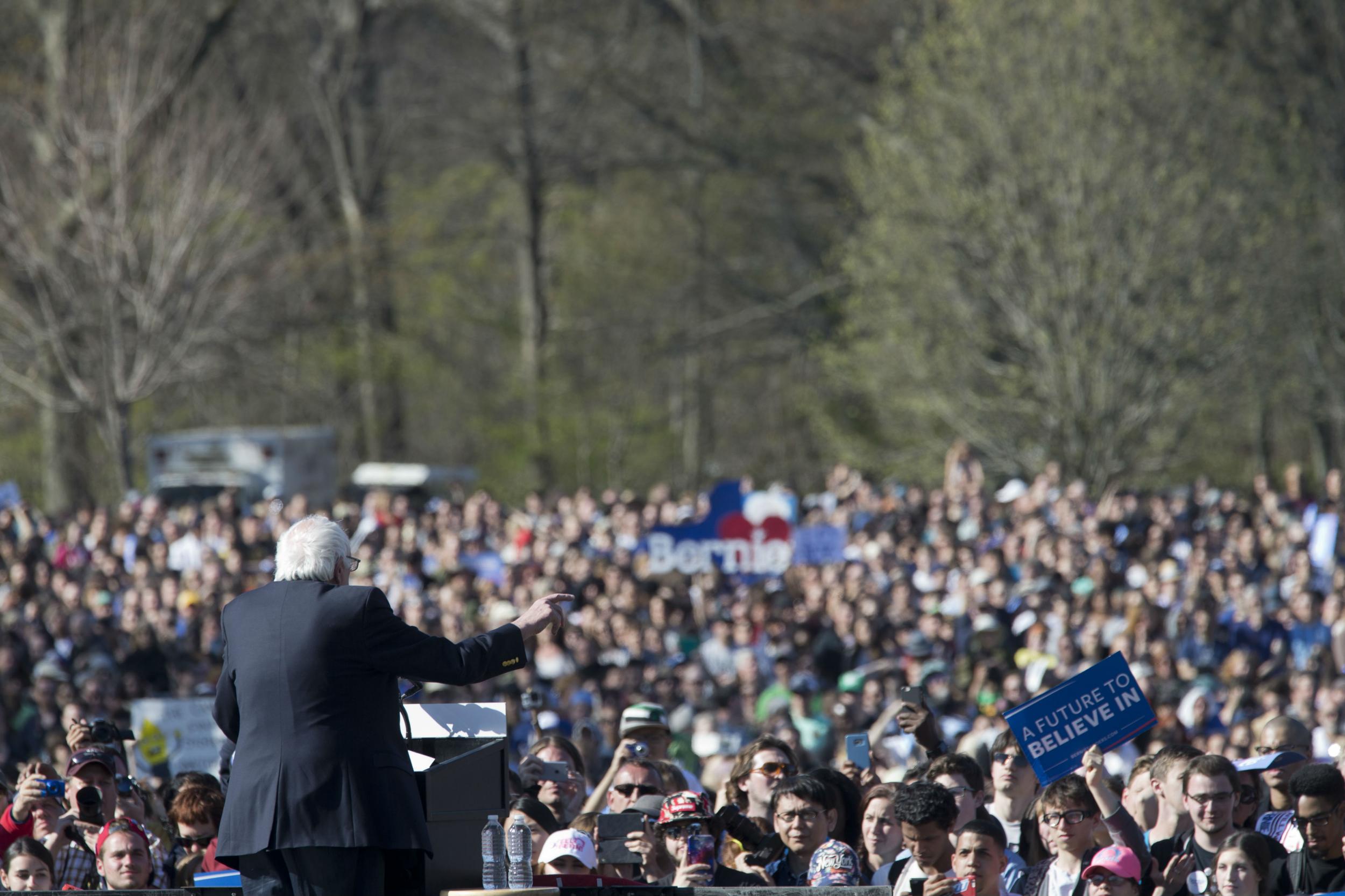 Mr Sanders attracted up to 30,000 supporters to a rally in Brooklyn