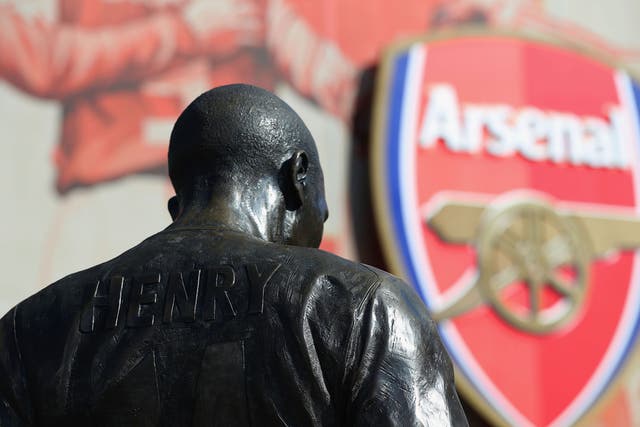 A view of the Thierry Henry statue outside the Emirates stadium