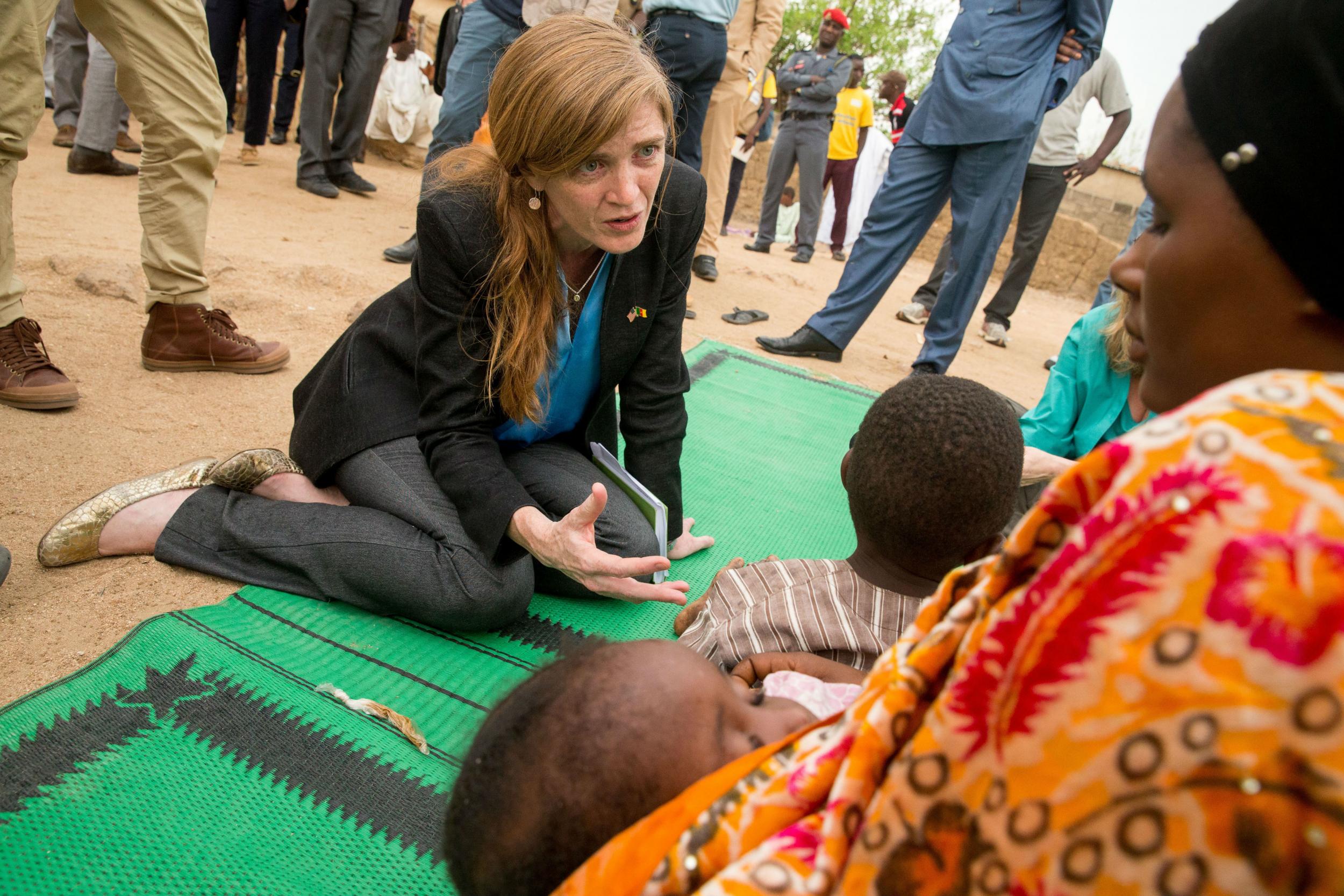 The incident happened as Ms Power was headed to meet refugees