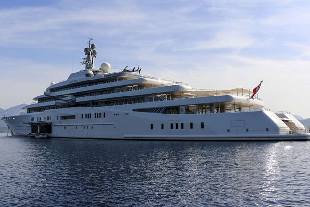 Eclipse, the private luxury yacht of Russian billionaire Roman Abramovich, anchors at Hisaronu Bay in Marmaris , southwestern Turkey. The 163-meter-long Eclipse, world's second largest private yacht, has two helicopter pads, 24 guest cabins, two swimming pools, a disco hall, a movie theater and two mini-submarines.