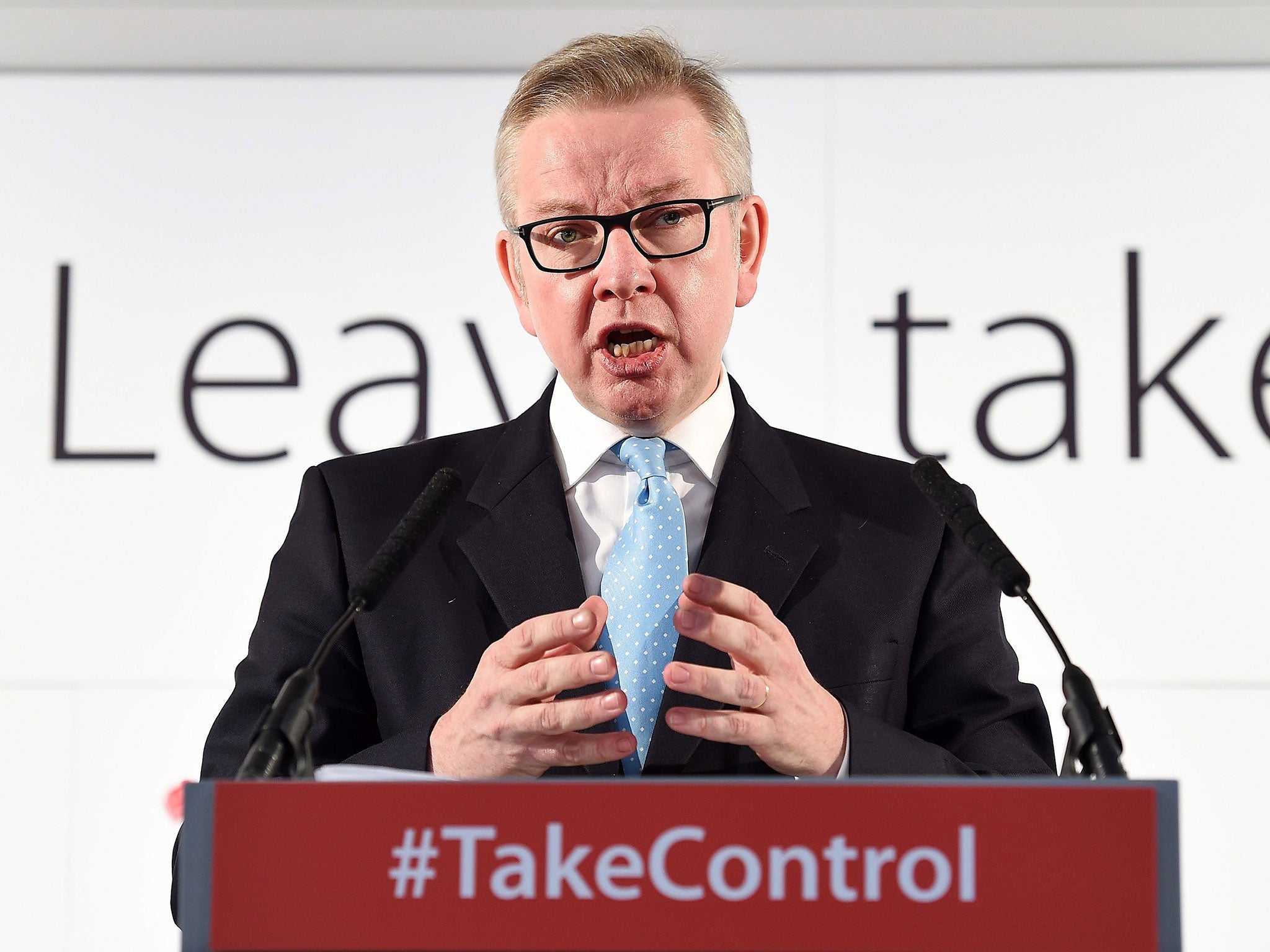 Michael Gove delivers a speech on the EU in London, Britain, 19 April 2016