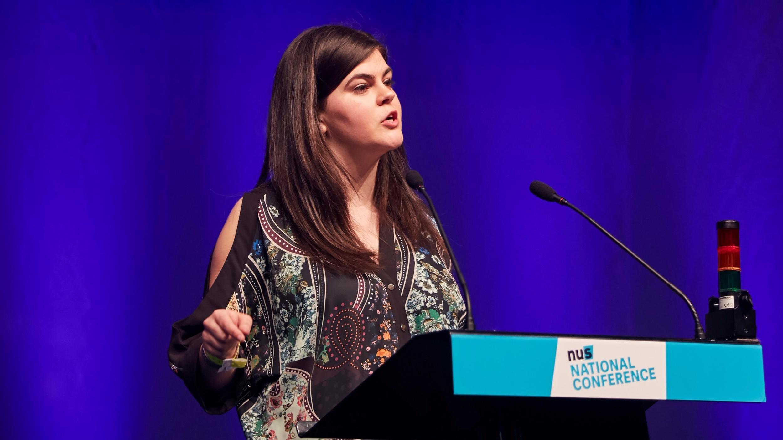 NUS national president Megan Dunn, pictured, makes the opening remarks as the conference gets underway