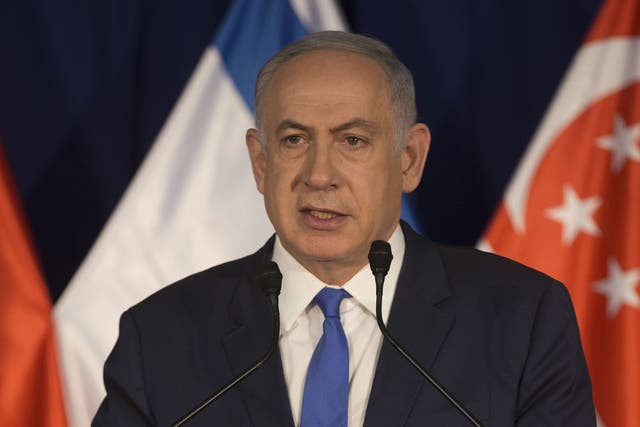 Israeli Prime Minister Benjamin Netanyahu addressing the press on 19 April 2016