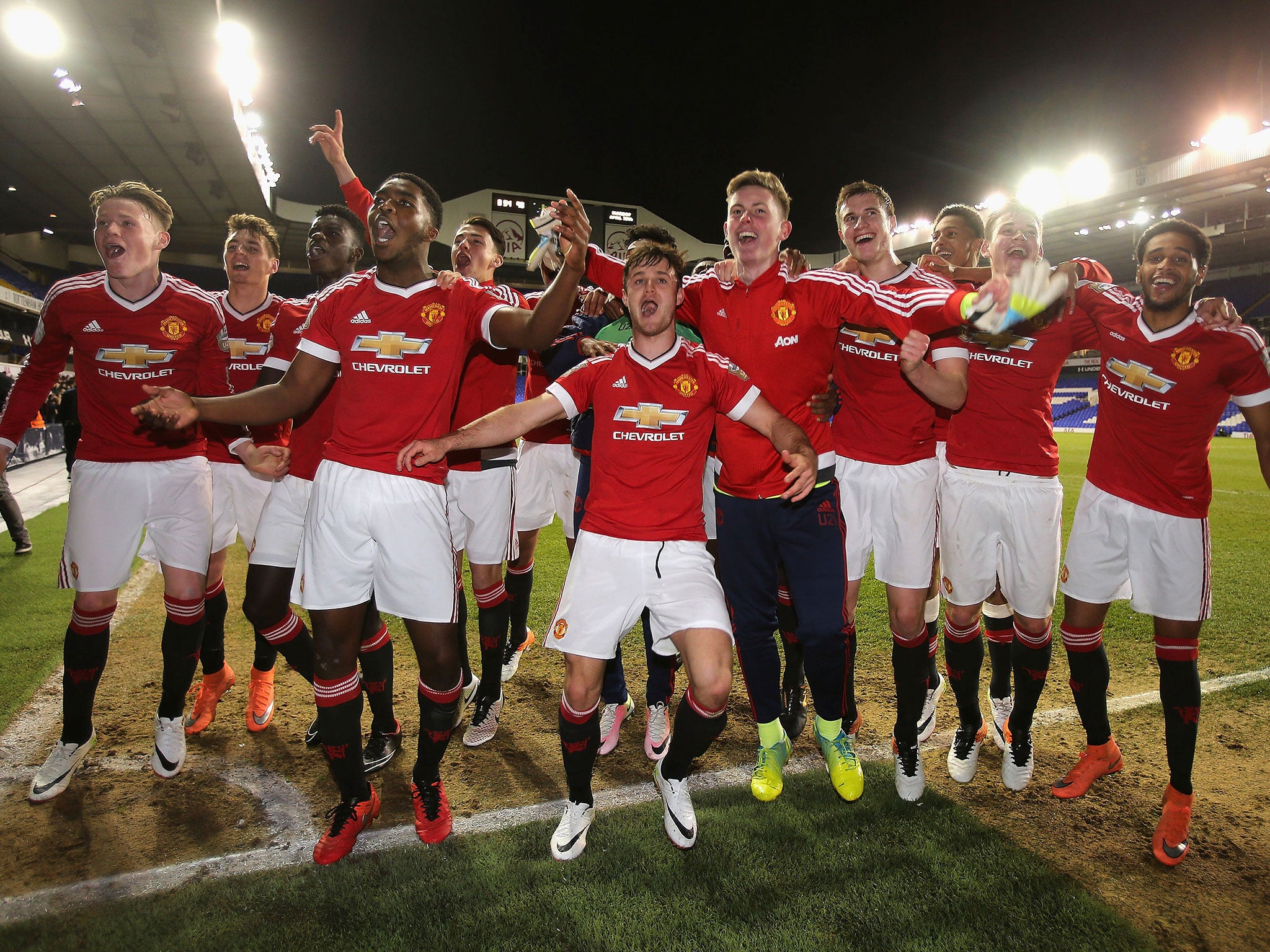 Manchester United celebrate winning the U21s title