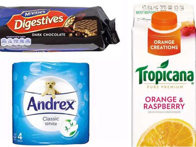Andrex toilet paper, McVitie's biscuits and Tropicana juice were among the products shrinking in size