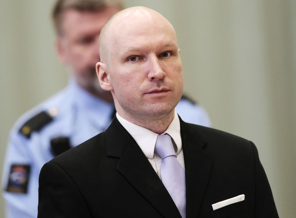 Anders Behring Breivik during a court hearing in Skien, Norway, on 18 March 2016