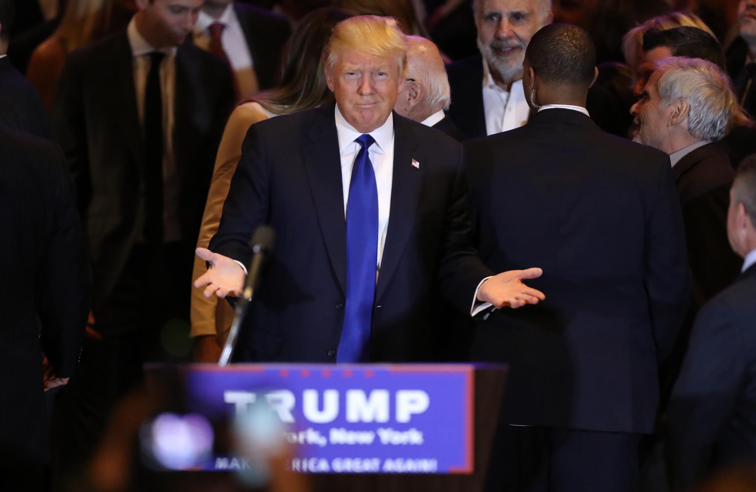 Donald Trump at his New York presidential primary night rally in Manhattan