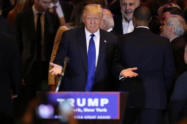 Donald Trump at his New York presidential primary night rally in Manhattan