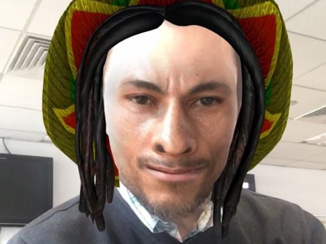 The filter gives the user a cap and dreadlocks, and replaces their face with Bob Marley's
