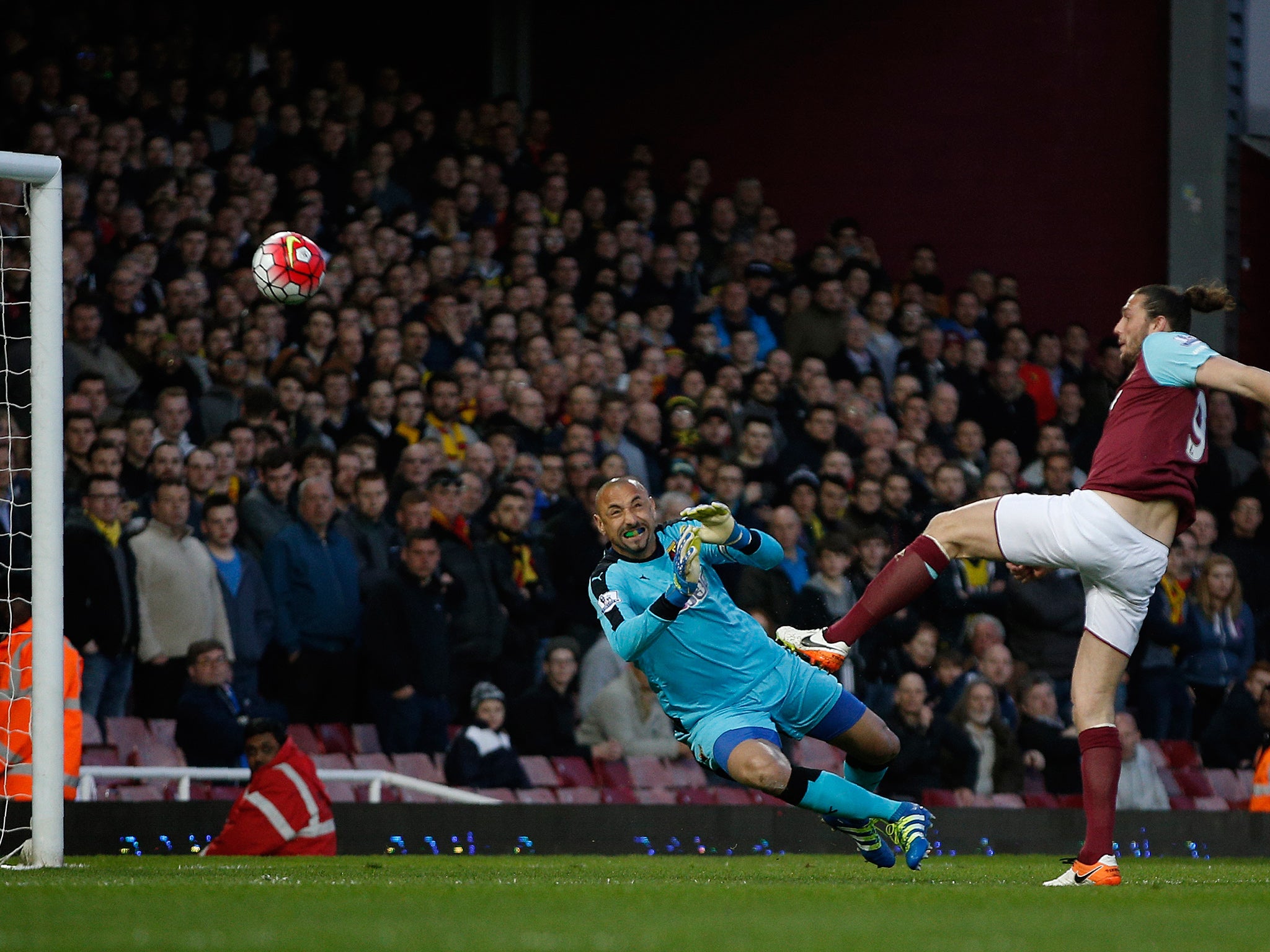 Andy Carroll scores the opening goal for West Ham