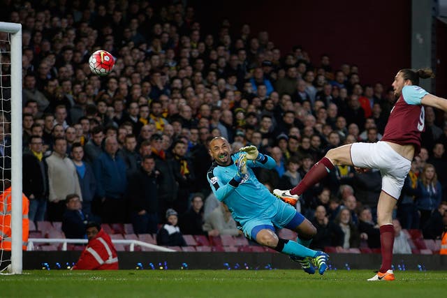 Andy Carroll scores the opening goal for West Ham
