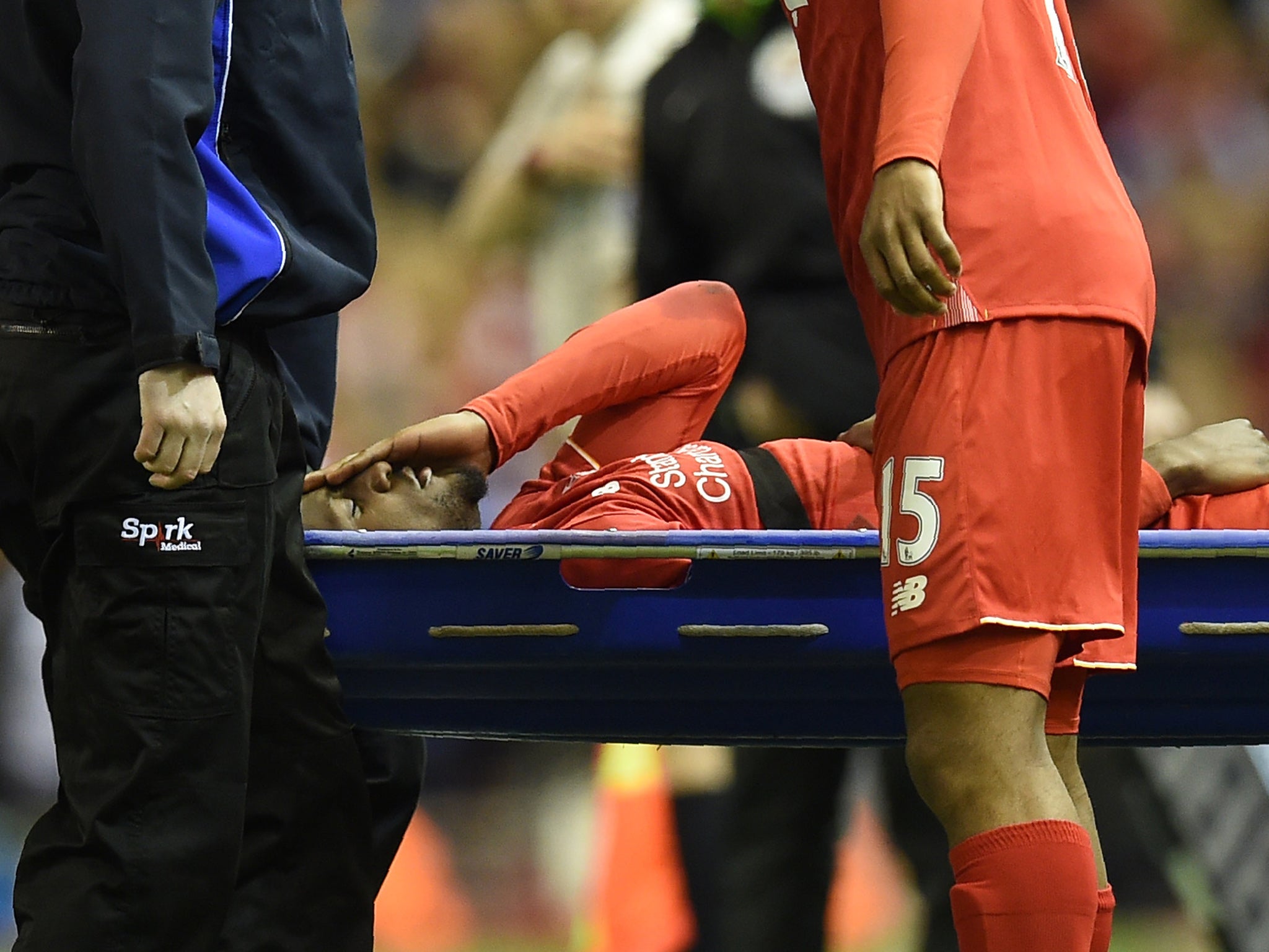 Origi was stretchered off during the second-half 4-0 win