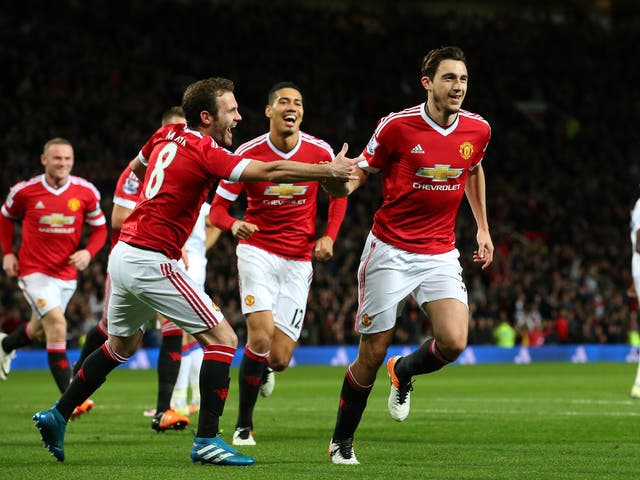 Matteo Darmian celebrates his goal for Manchester United