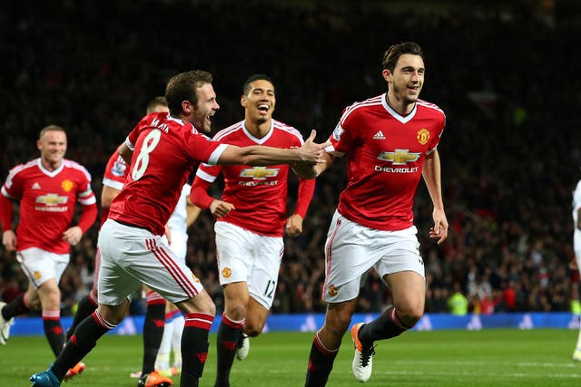 Matteo Darmian celebrates his goal for Manchester United