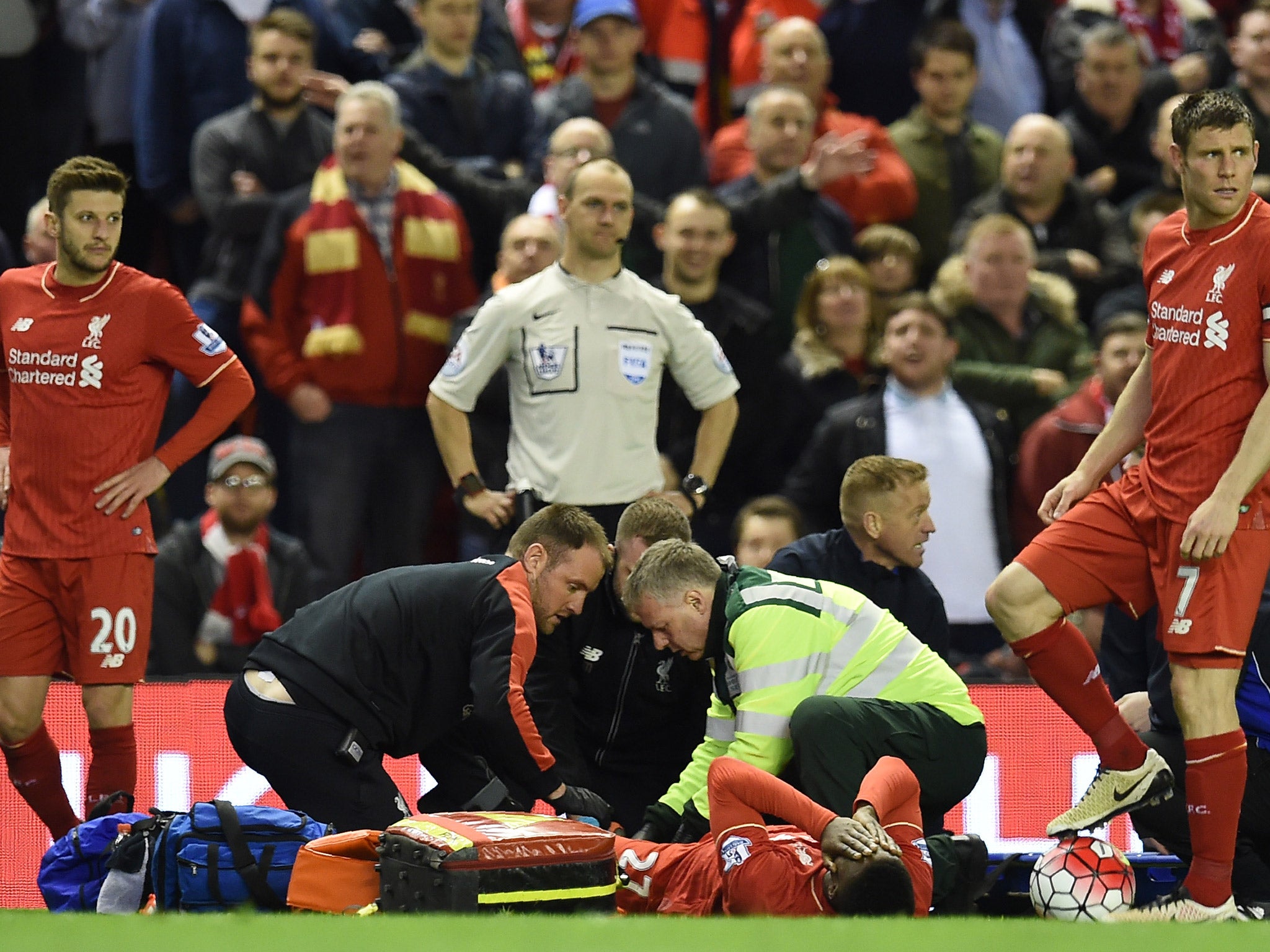 Liverpool striker Divock Origi suffered an ankle injury in the 4-0 win over Everton