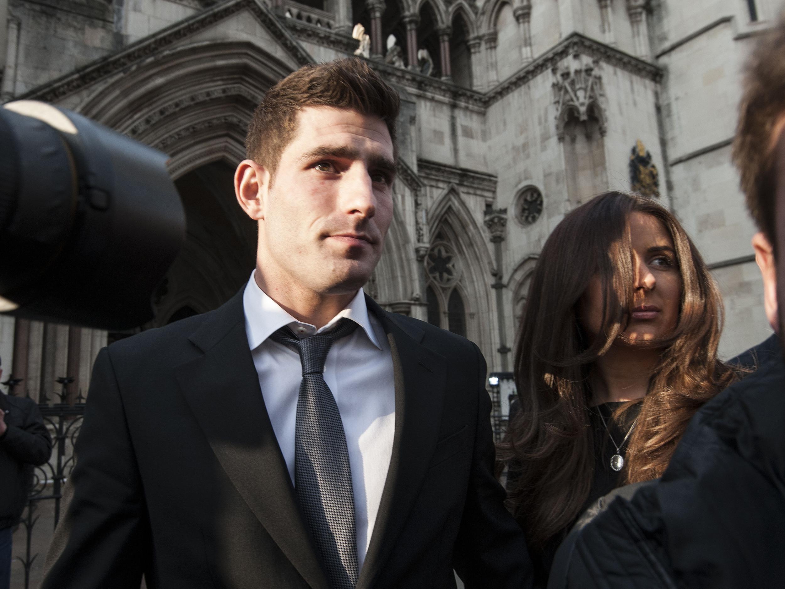 Ched Evans with his girlfriend Natasha Massey outside the Court of Appeal today