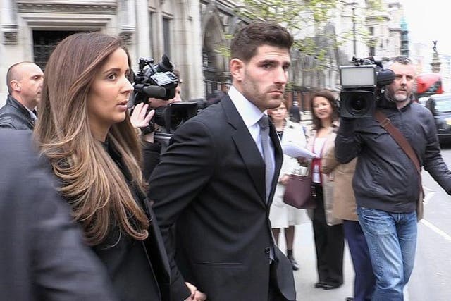 Ched Evans leaving court with his girlfriend Natasha Massey