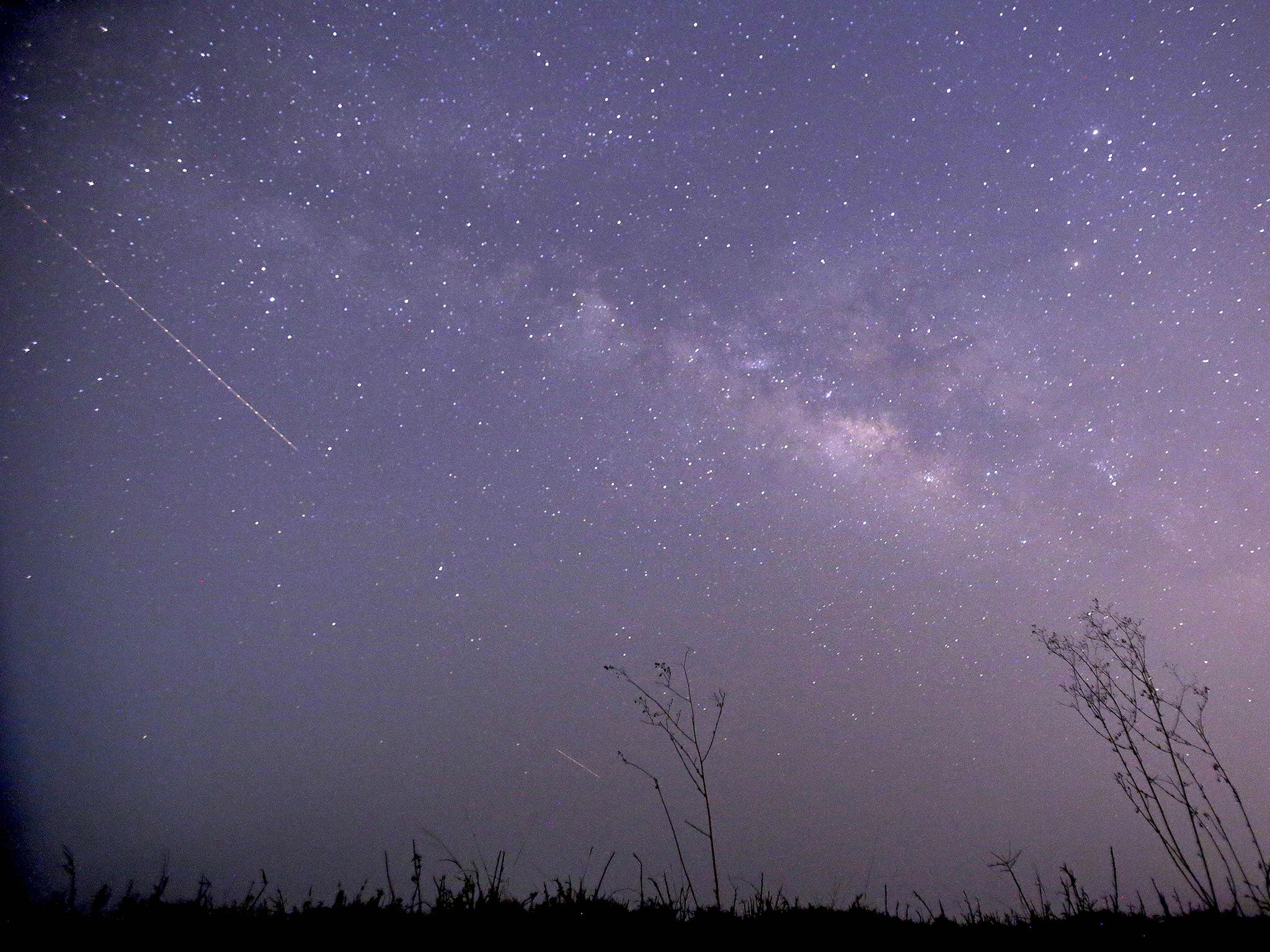 A Lyrid meteor streaks across the sky above Mynamar in 2015
