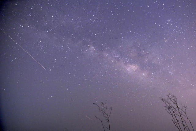 A Lyrid meteor streaks across the sky above Mynamar in 2015