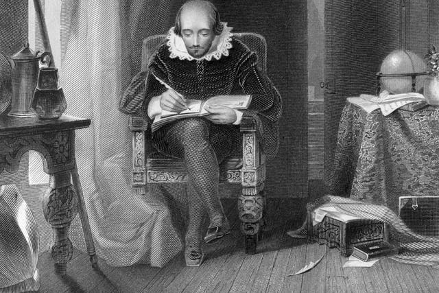 William Shakespeare at work in his study circa 1610