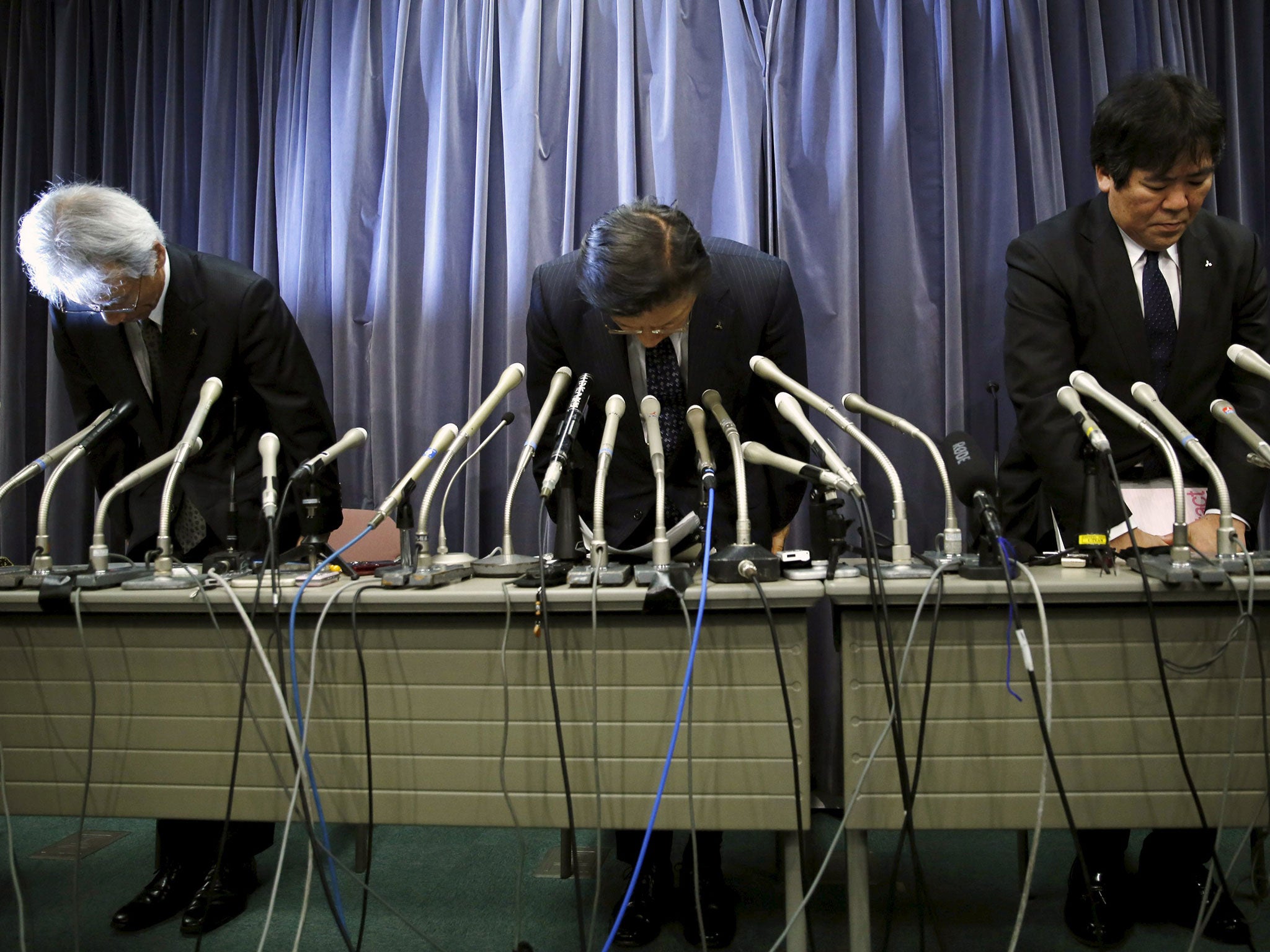 Mitsubishi Motors Corp's executives in a news conference used to brief about issues of misconduct in fuel economy tests in Tokyo, Japan