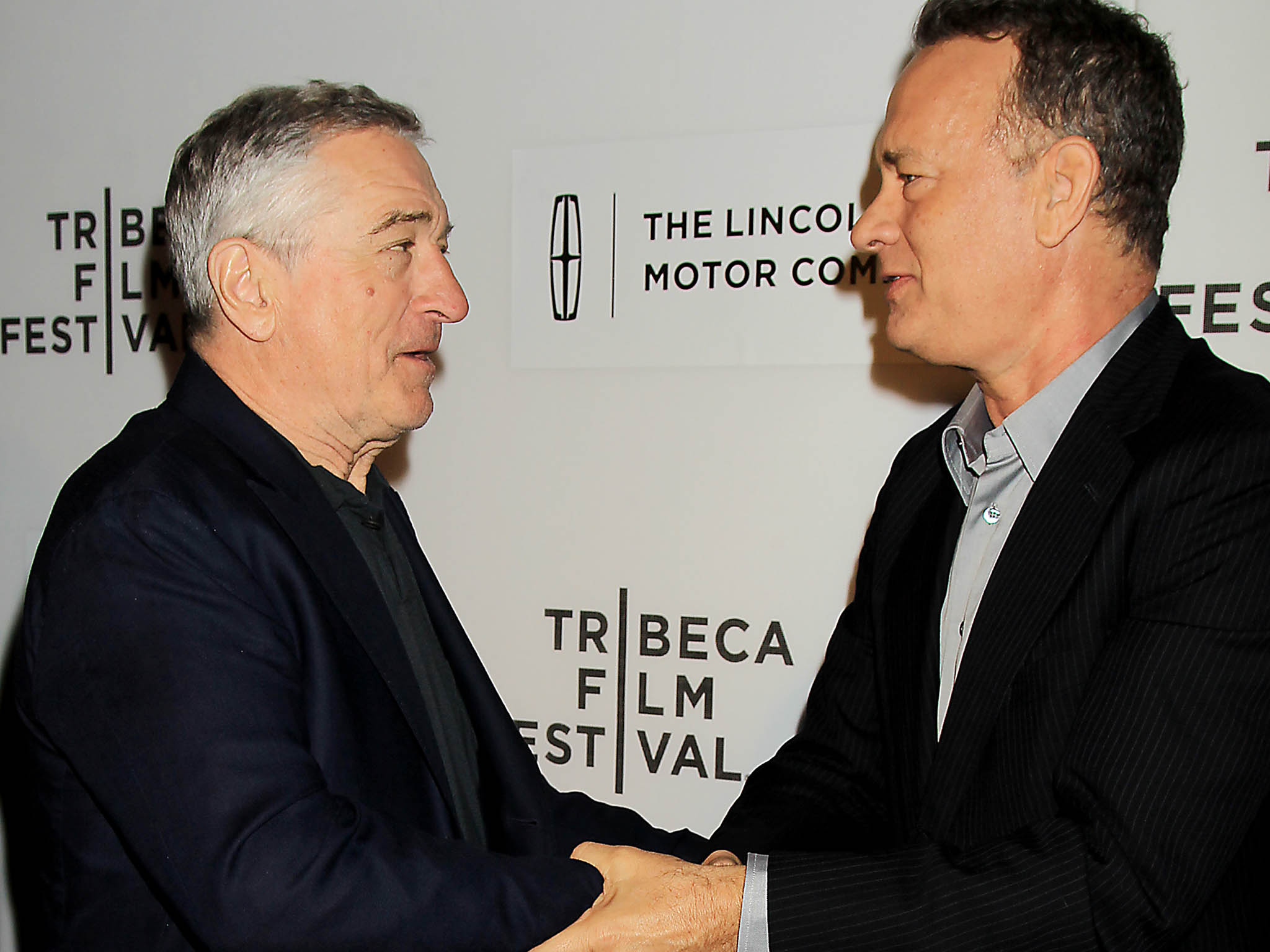 Robert De Niro and Tom Hanks at the film premiere of ‘A Hologram for the King' at Tribeca Film Festival