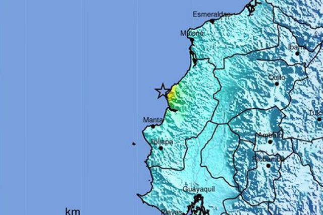 The star shows where the earthquake struck near Bahía de Caráquez