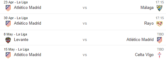 Atletico Madrid's remaining fixtures