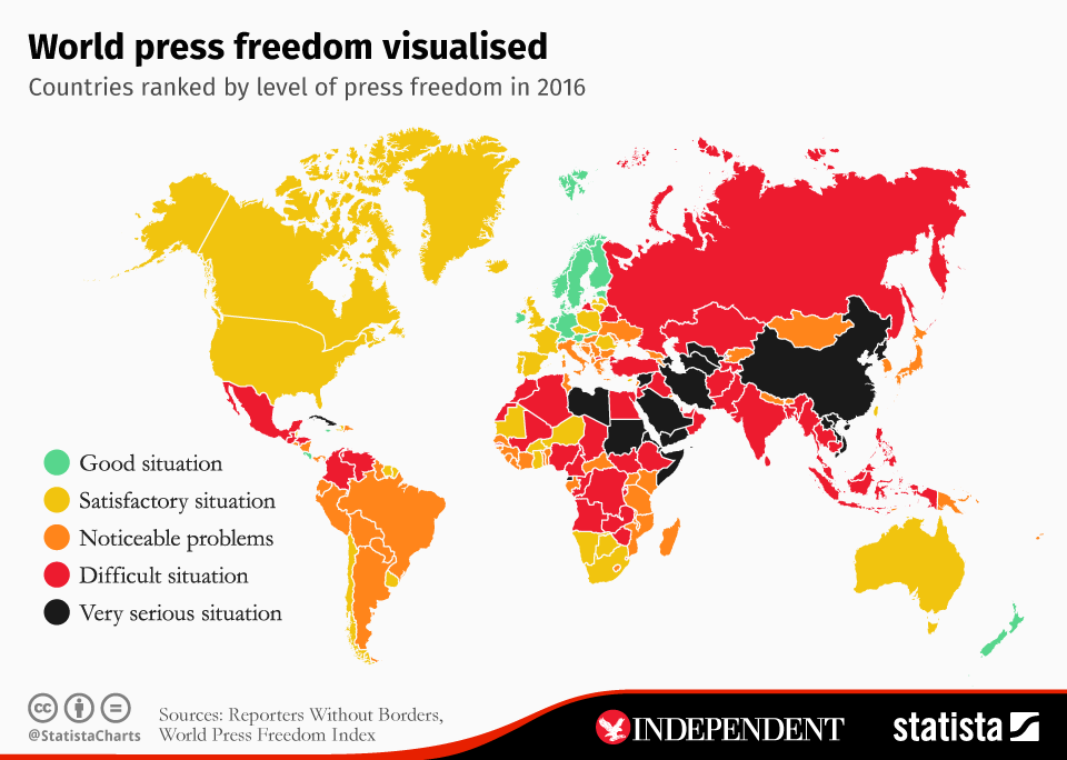 World Press Freedom Day Map shows the countries with the least press freedom in the world The Independent The Independent