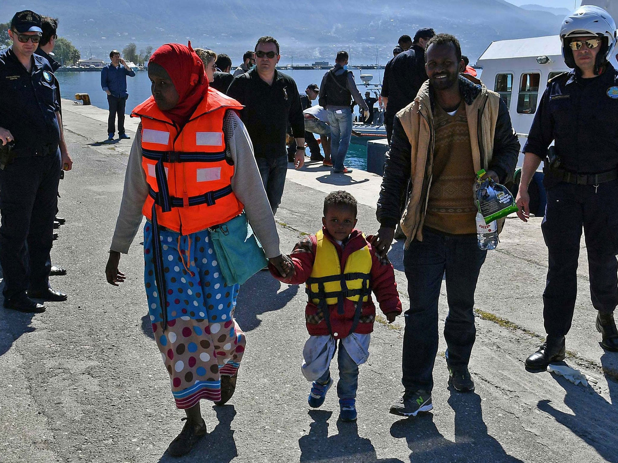 Survivors of the disaster disembark from a rescue ship in Kalmata in South Peloponnese, Greece, 17 April 2016.