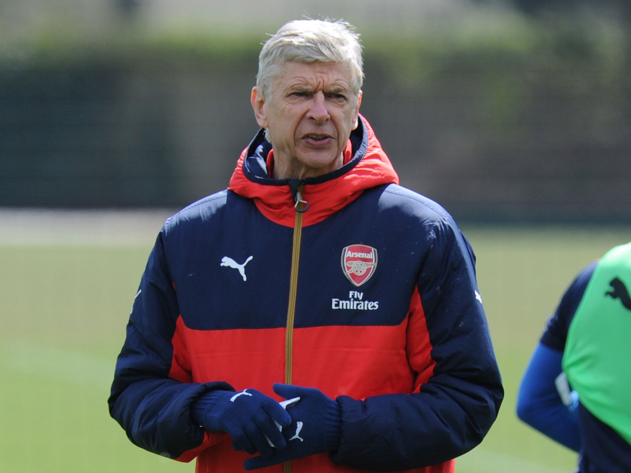 Arsenal manager Arsene Wenger takes training on Saturday