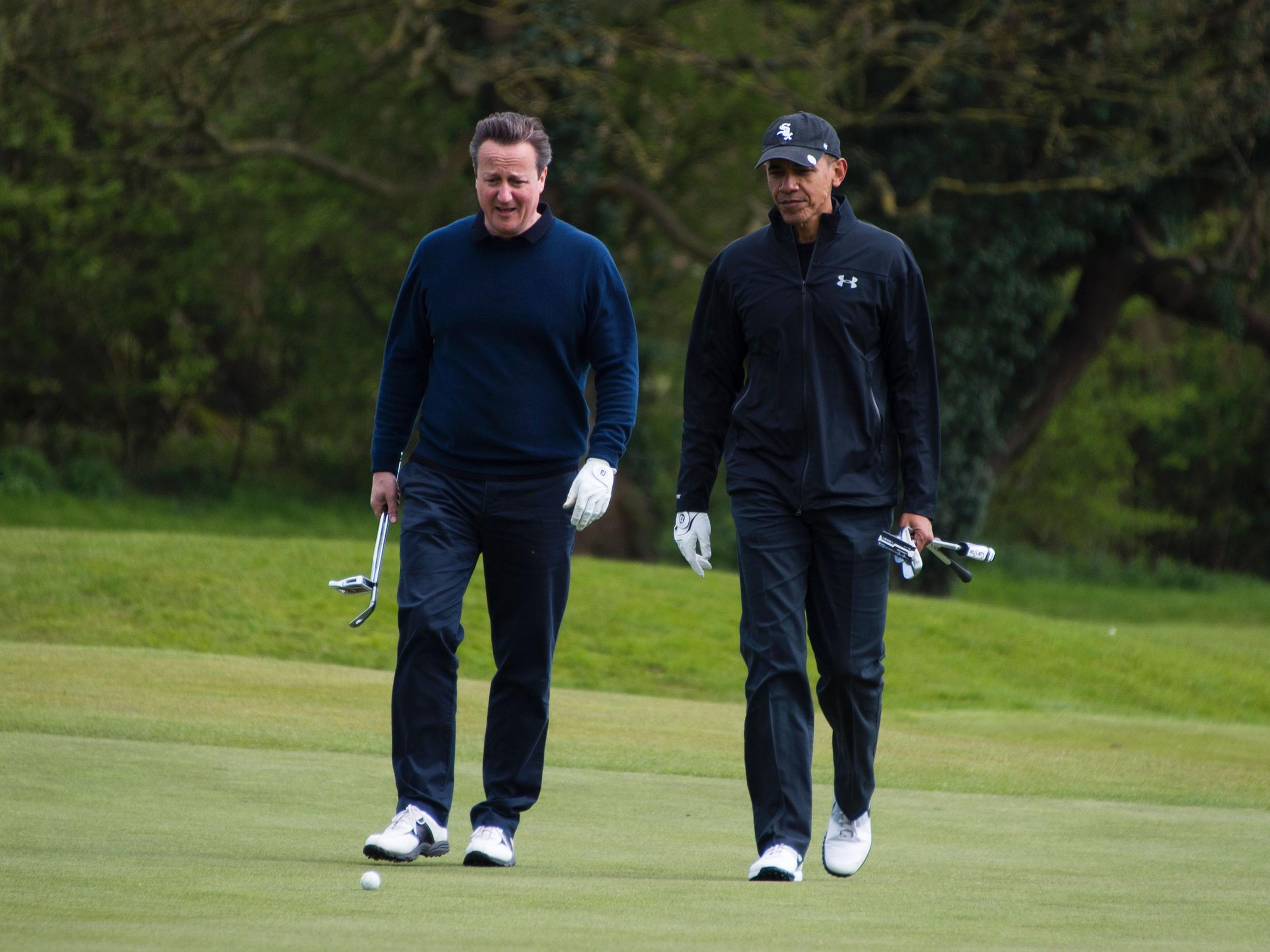 David Cameron and Barack Obama (l-r) squeezed in a round of golf during the US President's three-day visit