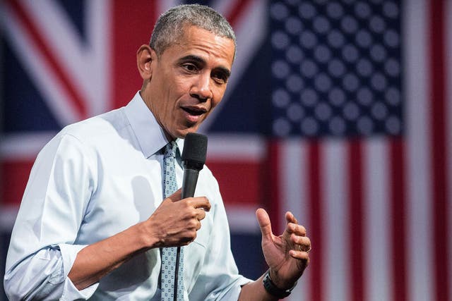 Barack Obama addressing an audience at a Town Hall meeting in Westminster this weekend