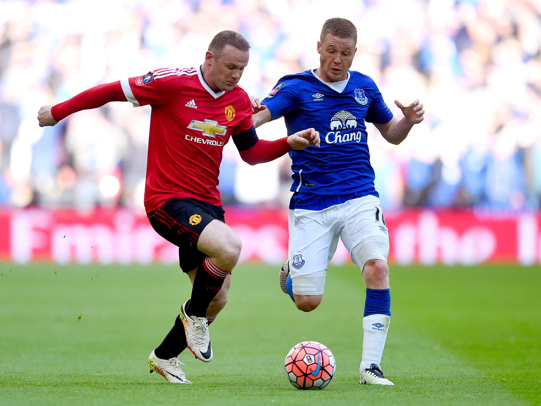 Wayne Rooney powers forward from midfield