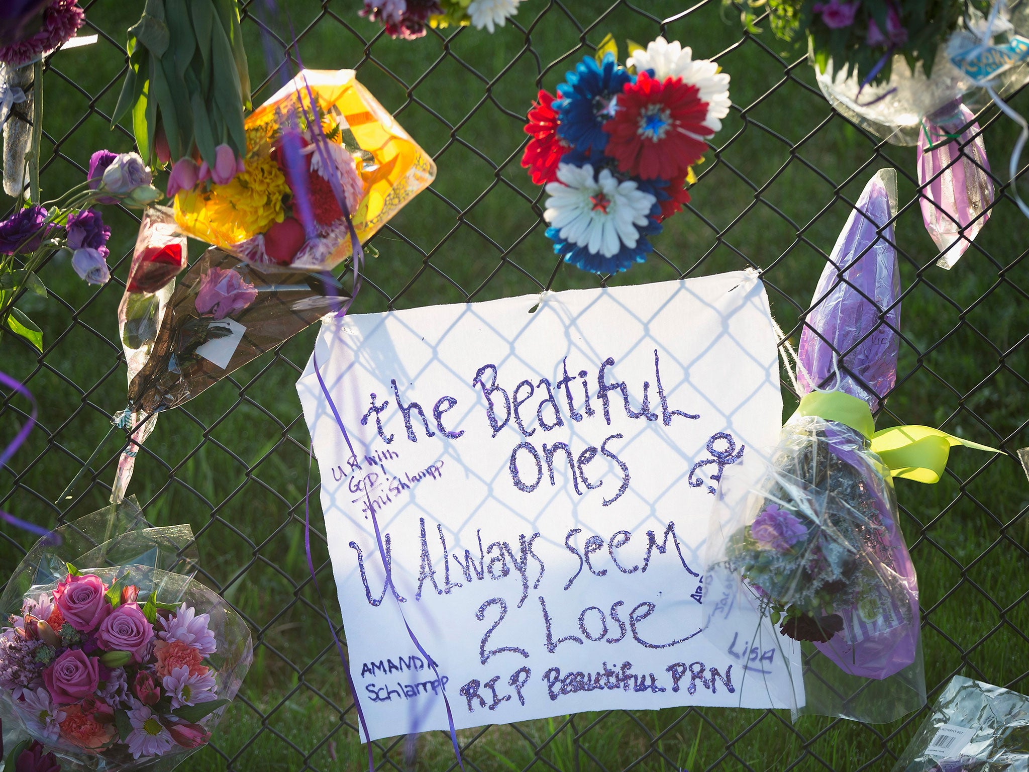 A tribute to the singer outside his Paisley Park home in Minneapolis