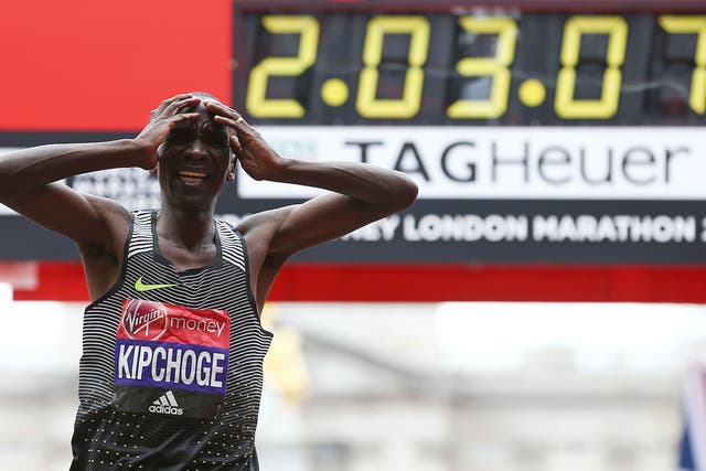 Eliud Kipchoge after crossing the line