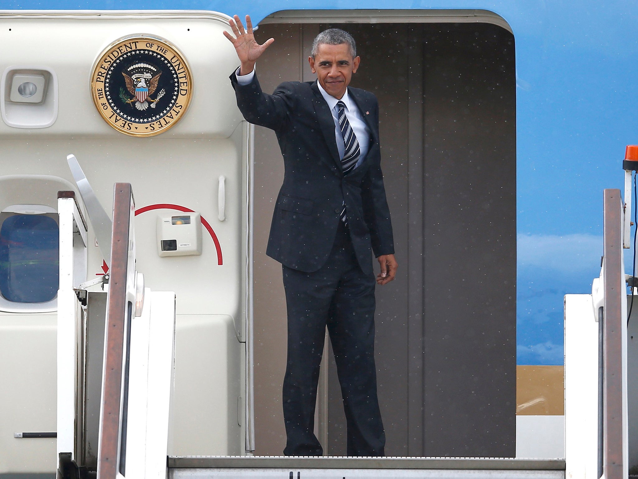 Obama left controversy in his wake as he departed from Stansted airport