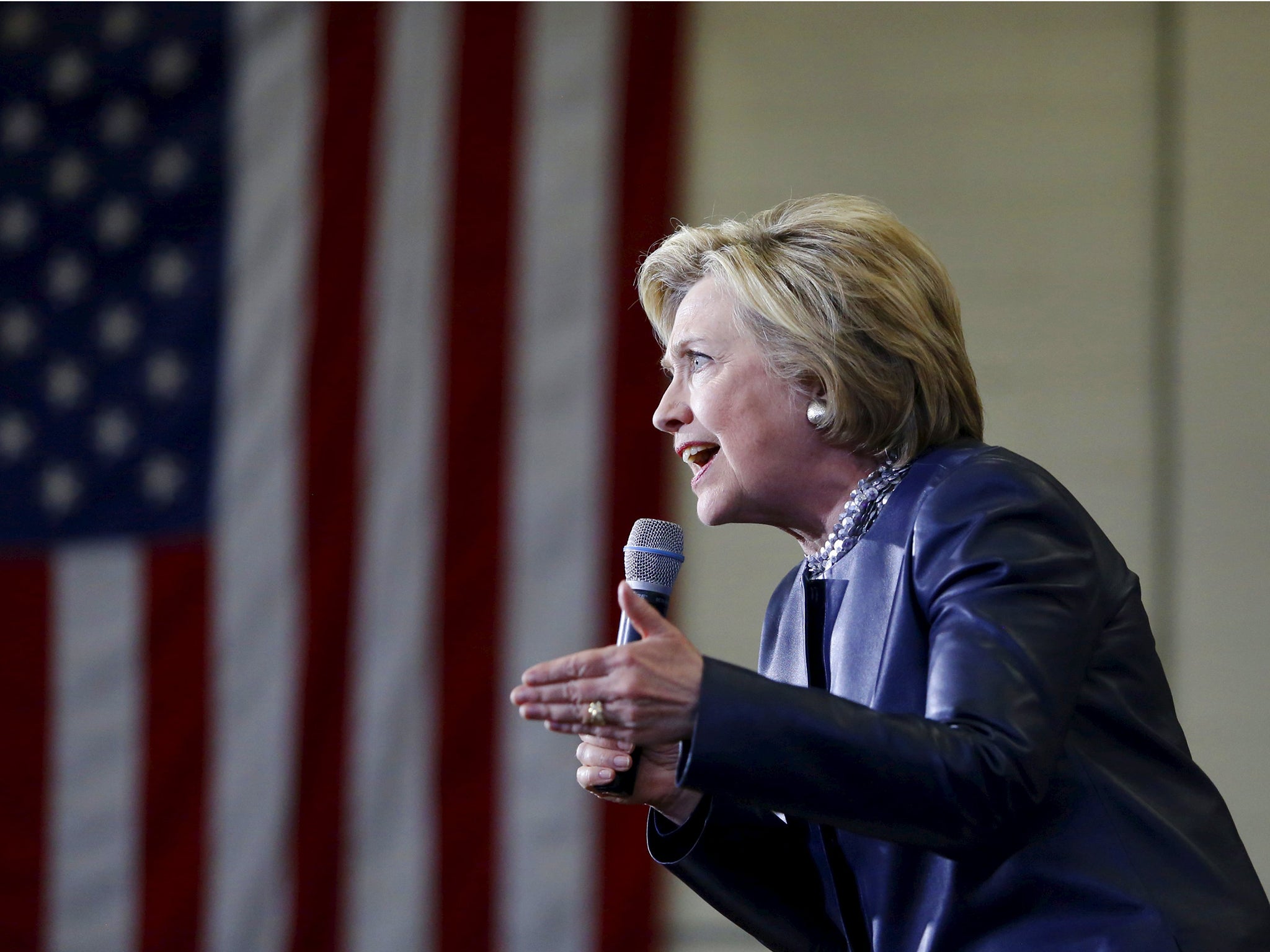 Hillary Clinton speaks during a campaign rally in Central Falls, Rhode Island