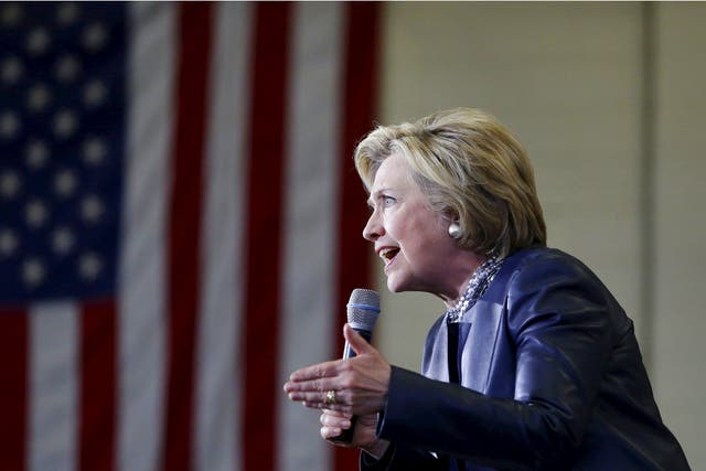 Hillary Clinton speaks during a campaign rally in Central Falls, Rhode Island
