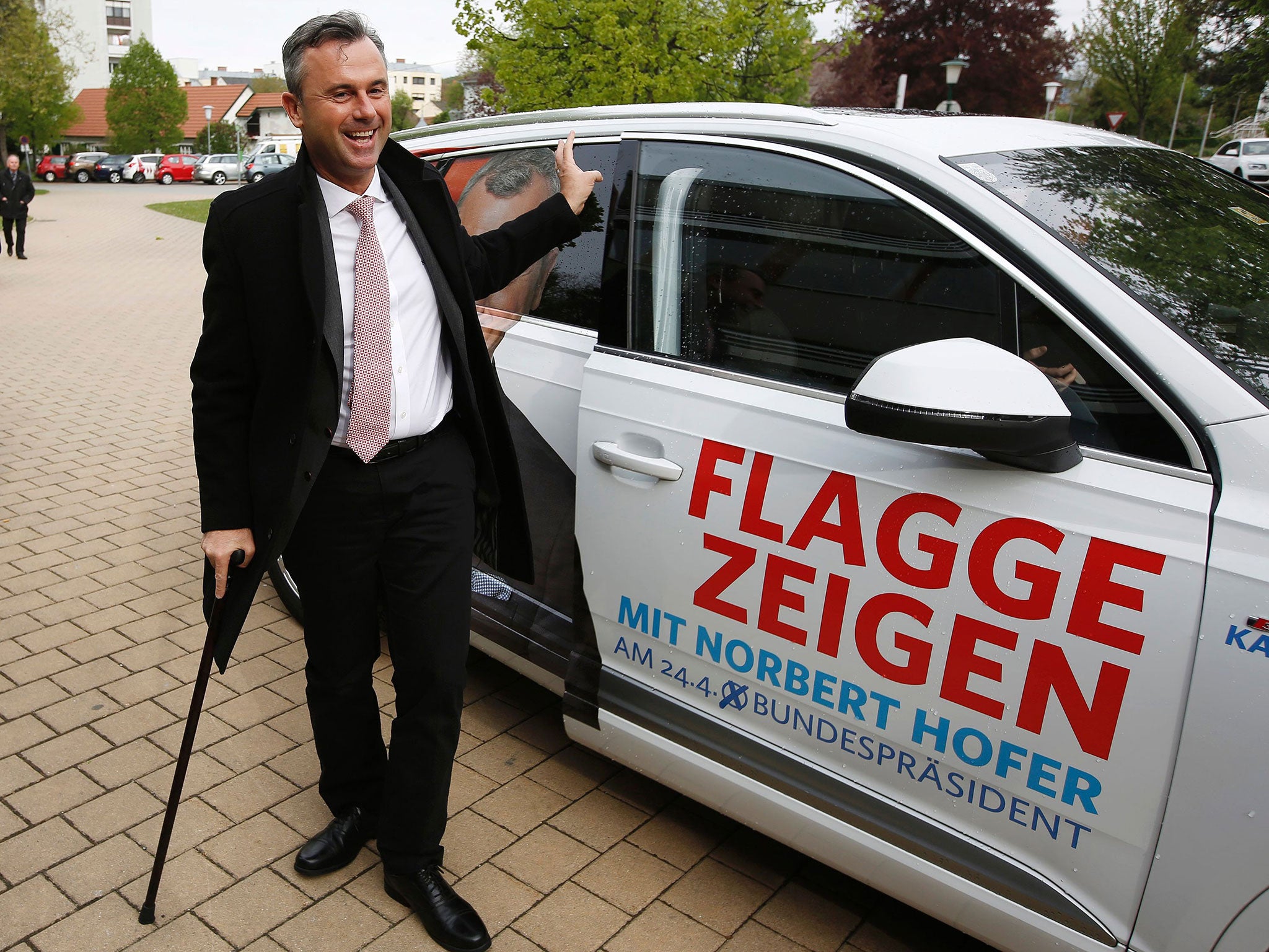 The candidate of the far-right Freedom Party, Norbert Hofer, arrives at the polling station at the first round of elections on April 24, 2016