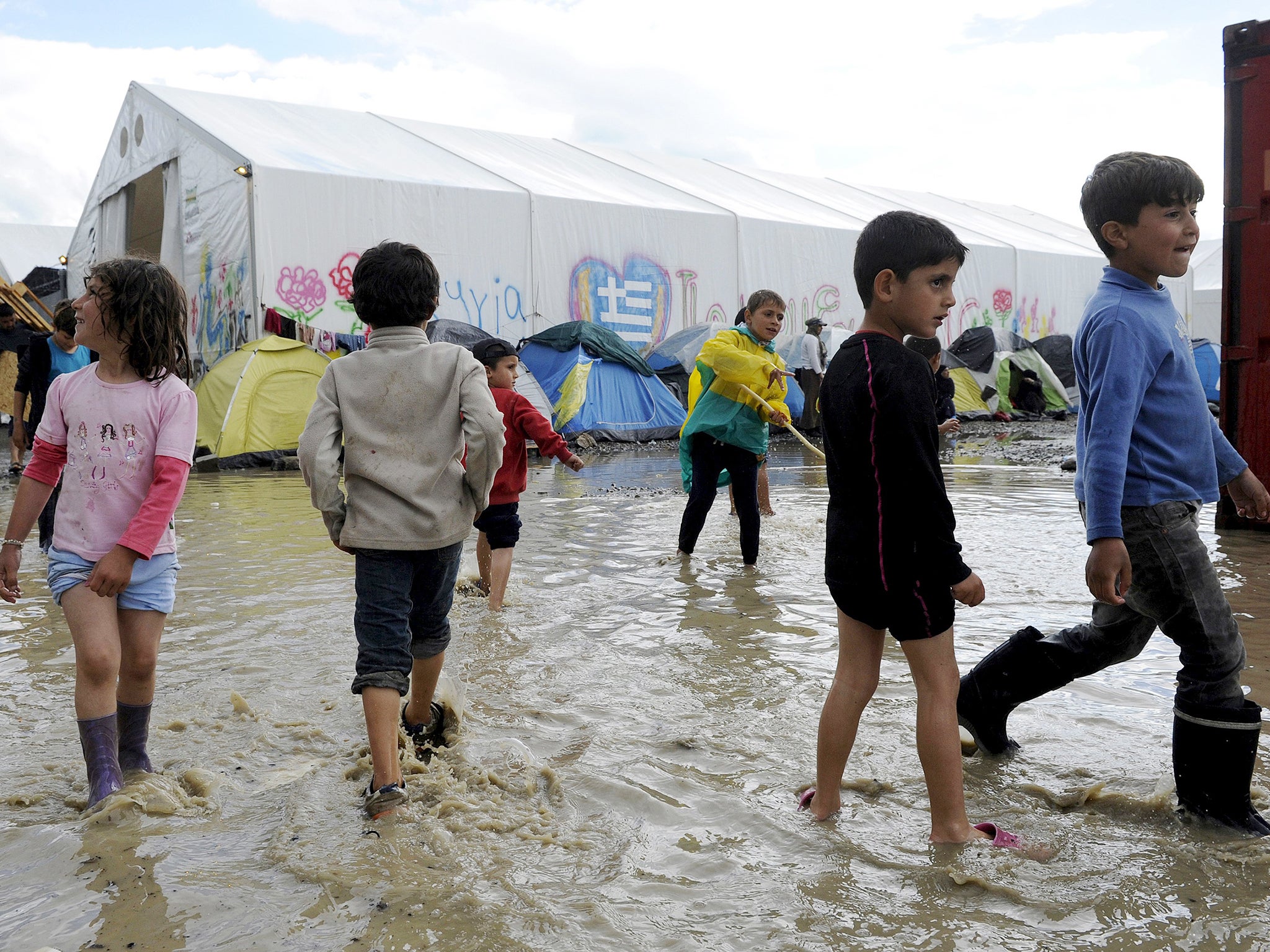 A makeshift camp at the Greek-Macedonian border near the village of Idomeni, Greece