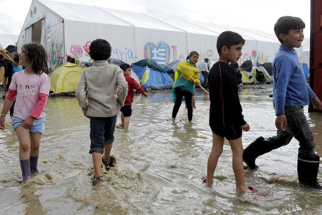 A makeshift camp at the Greek-Macedonian border near the village of Idomeni, Greece