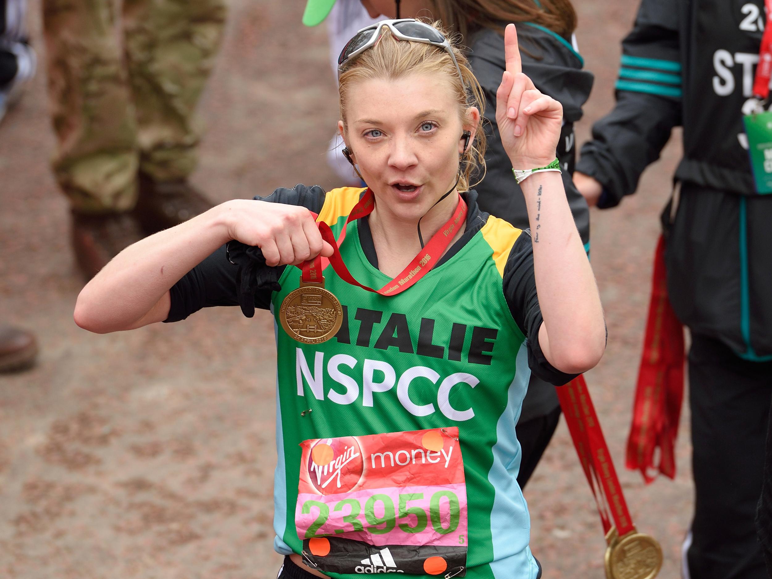 Natalie Dormer finishes the Virgin London Marathon 2016