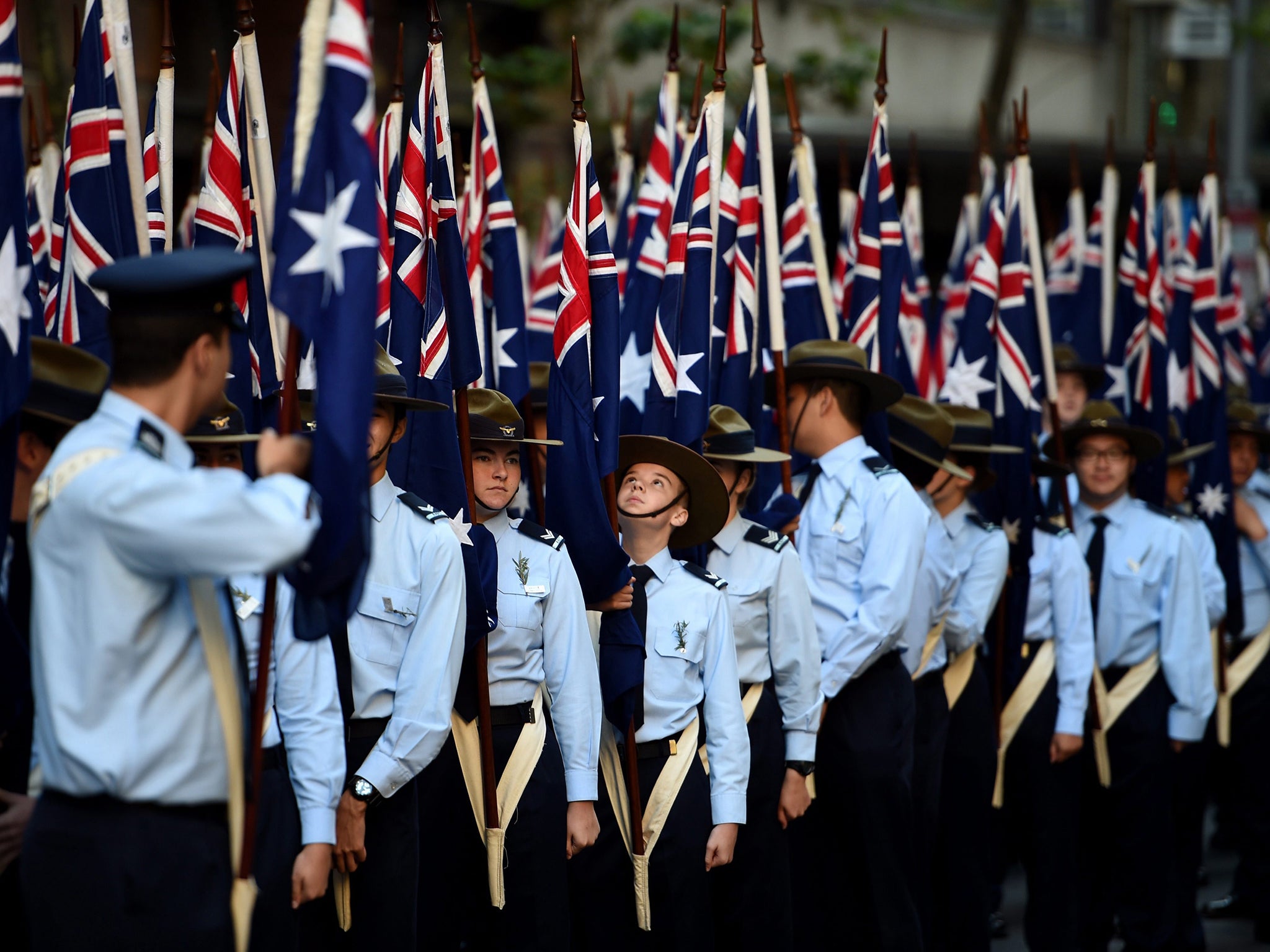 Royal Australian Air Force cadets take part in the Anzac Day march in Sydney