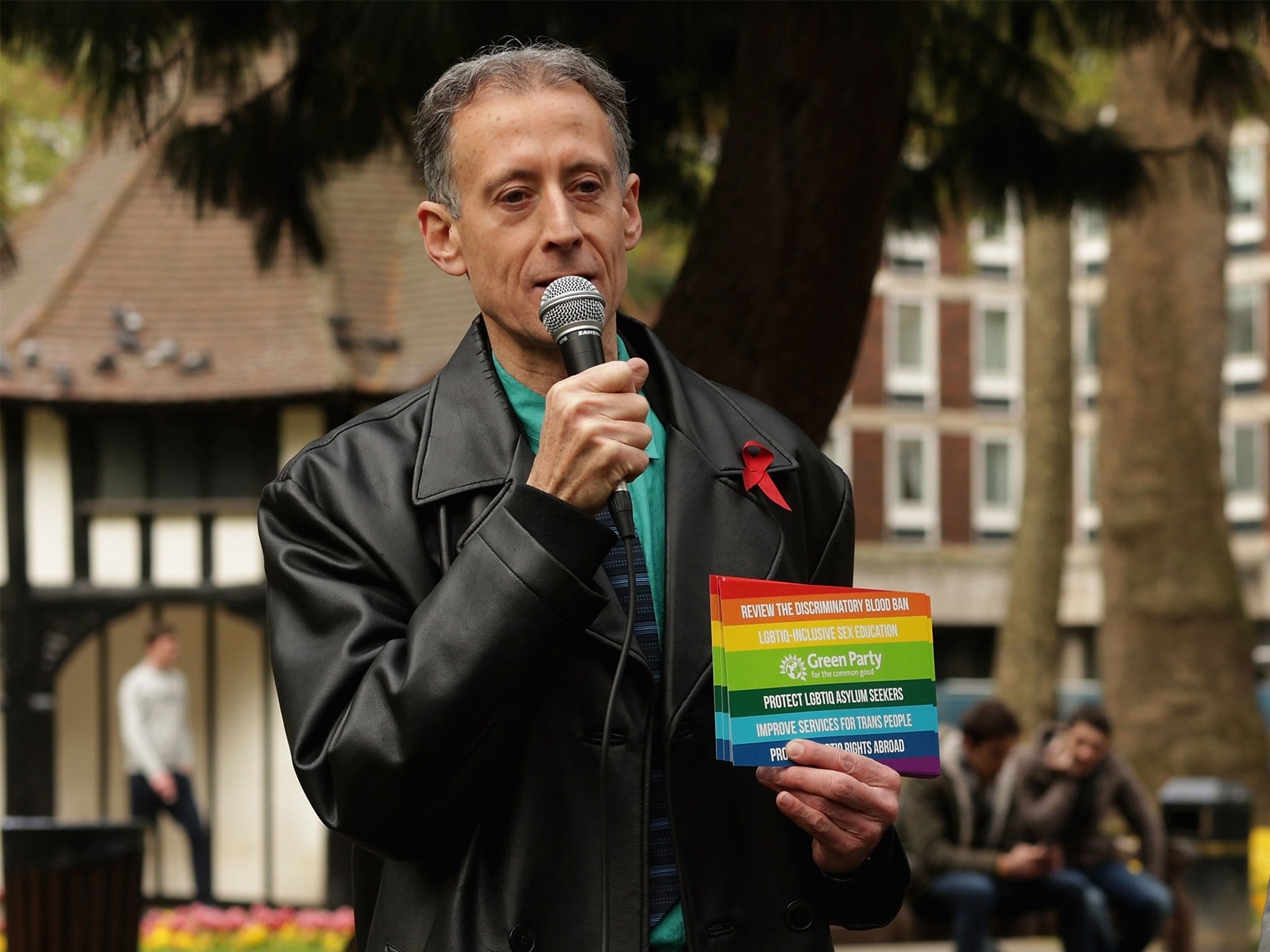 Peter Tatchell, pictured speaking at a Green Party rally, says bigots should be challenged