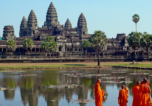The Angkor Wat temple complex is a popular tourist destination in northwest Cambodia
