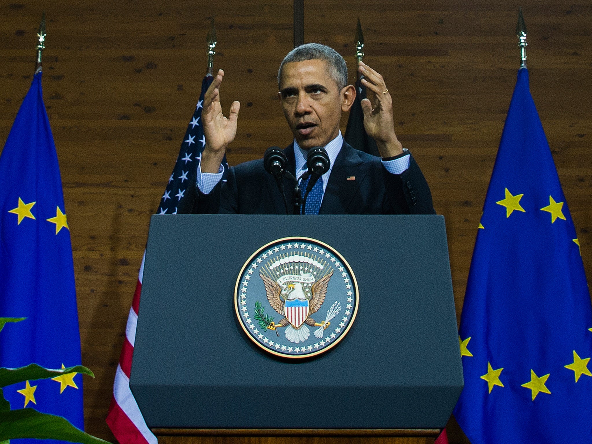 President Obama used his trip to Germany to appeal for Europe to have greater self-confidence in its own achievements