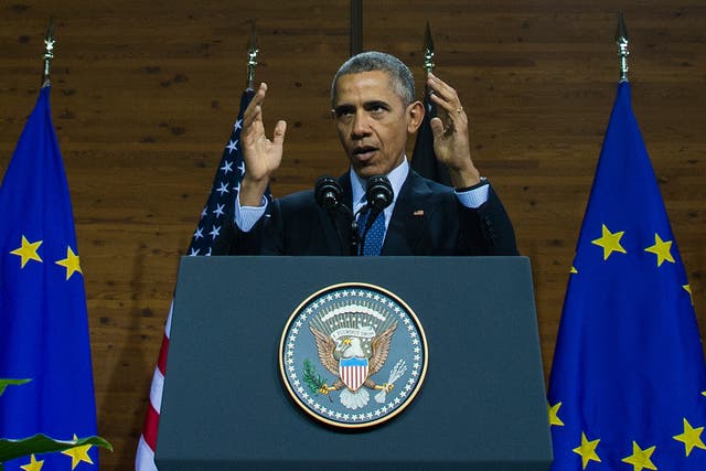 President Obama used his trip to Germany to appeal for Europe to have greater self-confidence in its own achievements
