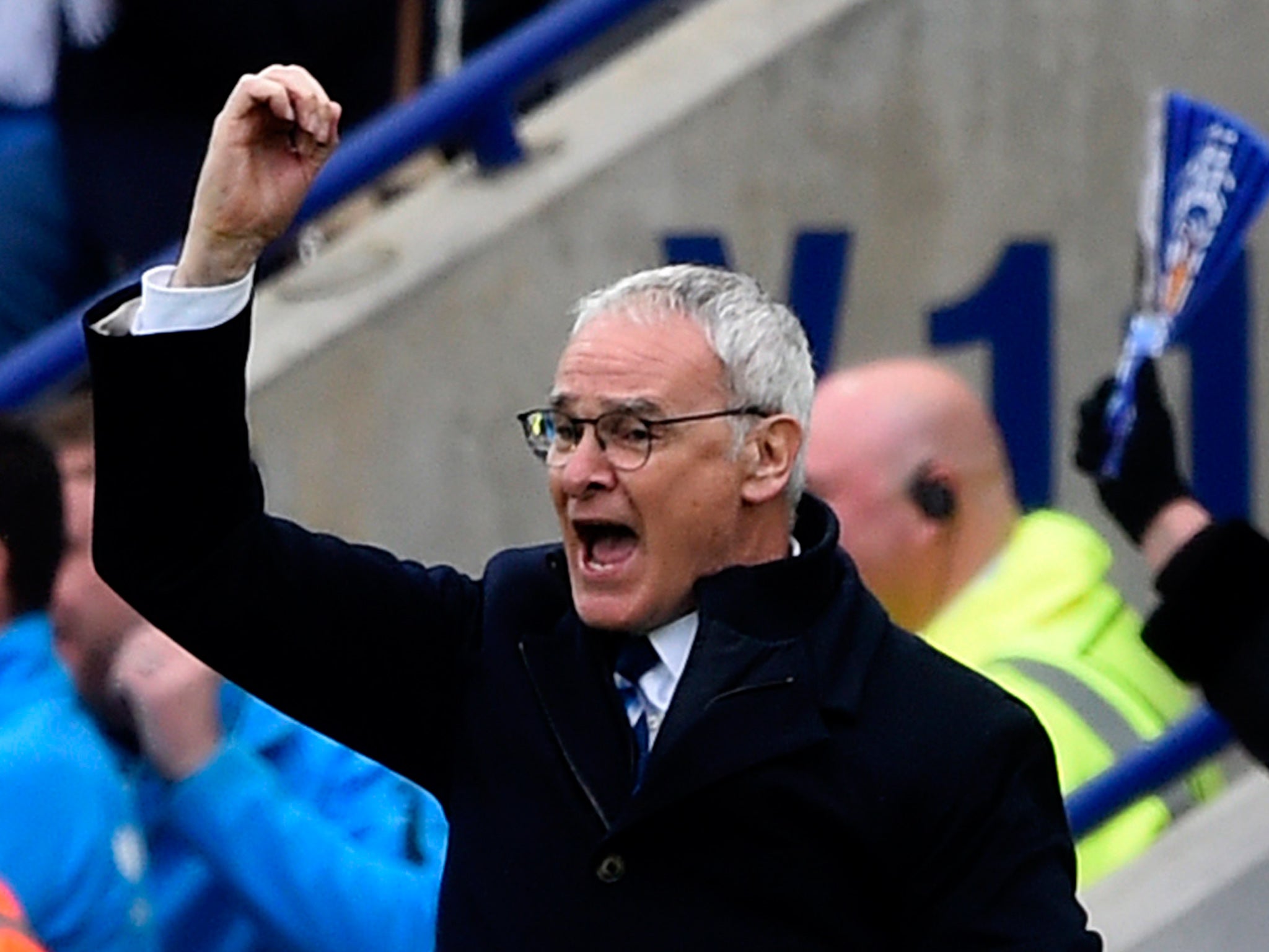 Claudio Ranieri celebrates Leicester's 4-0 win over Swansea