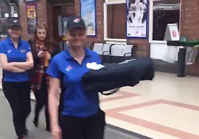 The pizza being delivered at Darlington station
